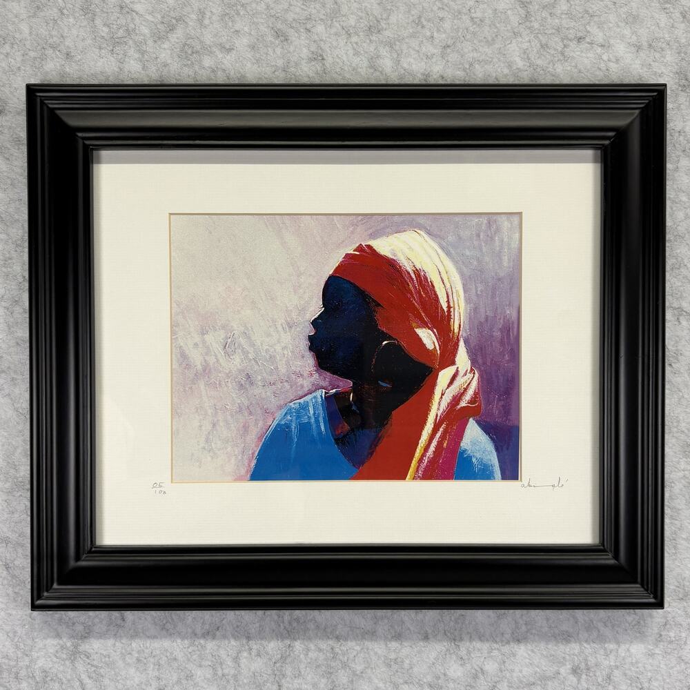 Abiola Akintola Signed Vintage Print 05/100 Framed Woman Silhouette 13x17